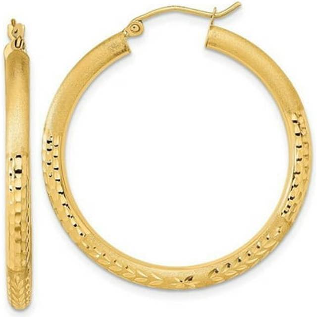 14K Polished Satin & Diamond-cut Hoop Earrings