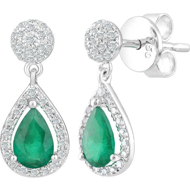 18ct white gold emerald and diamond 1.5cm height drop earrings teardrop by naava