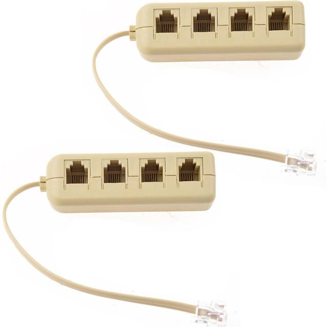 2X RJ11 6P4C to 6P4C 4 Way Telephone Line Modular Splitter Adapter Beige