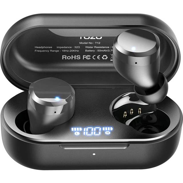 TOZO T12 Wireless Earbuds Bluetooth 5.3 Headphones Premium Sound Performance Touch Control LED Digital Display Wireless Charging Case Earphones Black