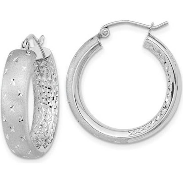 14K White Gold Polished Satin & Diamond-Cut In & Out Hoop Earrings