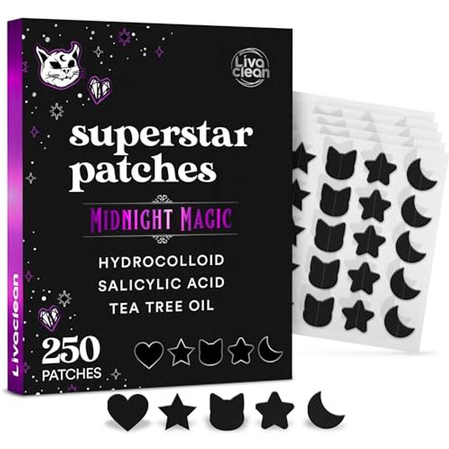 250CT Black Star Pimple Patches Midnight Magic w/Salicylic Acid & Tea Tree Oil - Pimple Patches for Face, Hydrocolloid Acne Patches, Cute Face