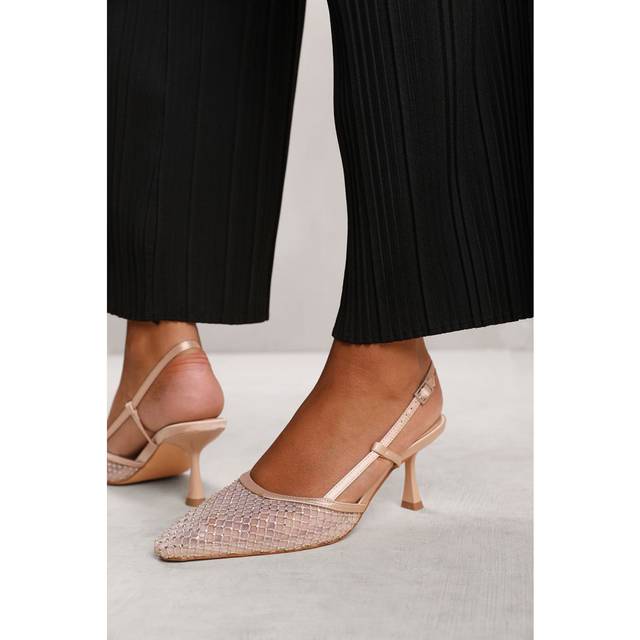 Where's That From Wheres Womens 'Zinnia' Slingback Pointed Toe Heel With Diamante Mesh - Cream - Size UK 7