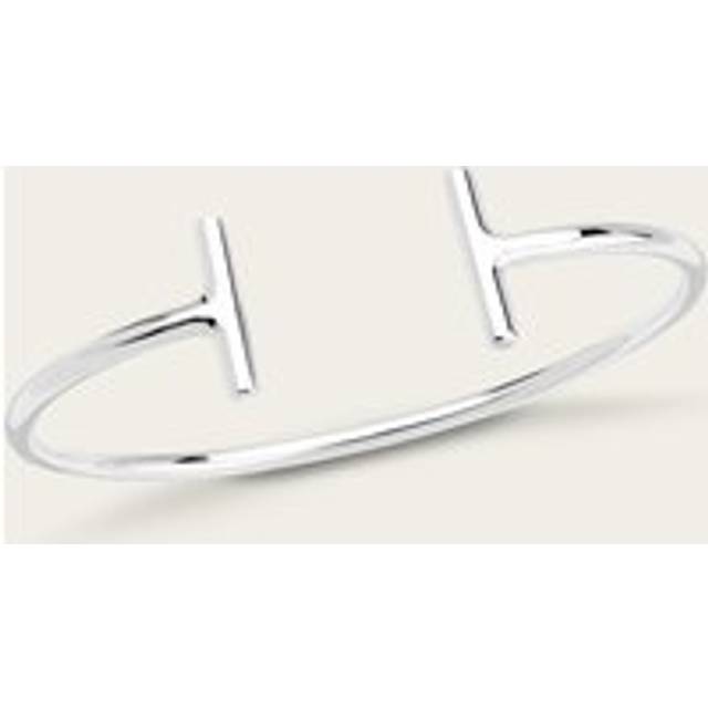 John Greed Portrait Identity Silver Plain T Bar Cuff Bangle For Women - silver