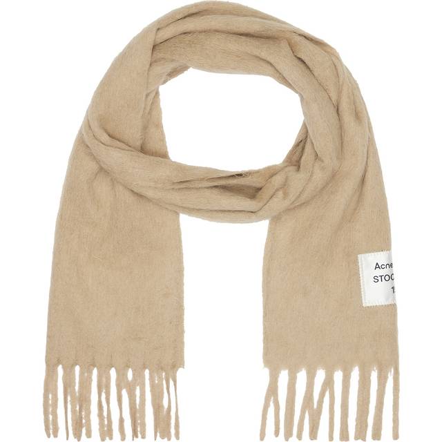 Acne Studios Womens Camel Beige Fringe Logo-patch Alpaca-blend Scarf - CAMEL BEIGE