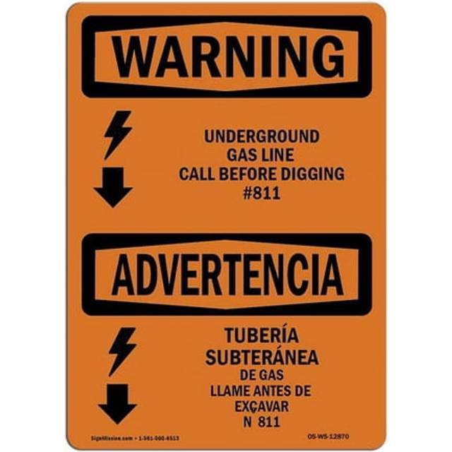 SignMission OS-WS-D-35-L-12870 OSHA Warning Sign - Underground Gas Line Call No.811 Bilingual