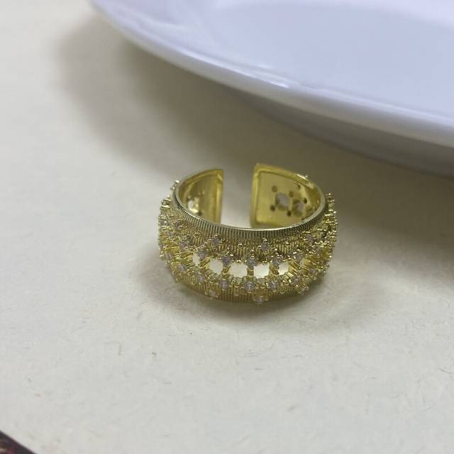 (J4970) Unique Geometric Design Copper Ring For Women With Adjustable Fit And Colorful Zircon Stones