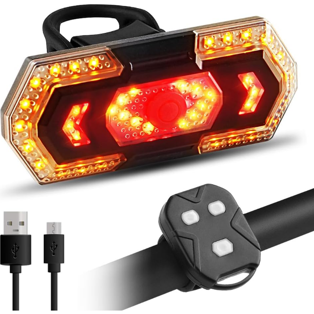 Chronus Bicycle Taillight Waterproof LED Safety Warning Strobe Light USB Rechargeable Wireless Turn Signal Tail Light with Remote Control(Black)