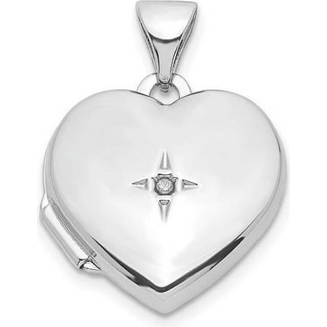 Sterling Silver Rhodium-Plated Diamond 18 Dangle 15 mm Heart Locket Pendant