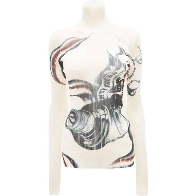 JW Anderson, Blusar & Skjortor , Dam, M, Sheer Pleated Print Underpinning Top - white (M)