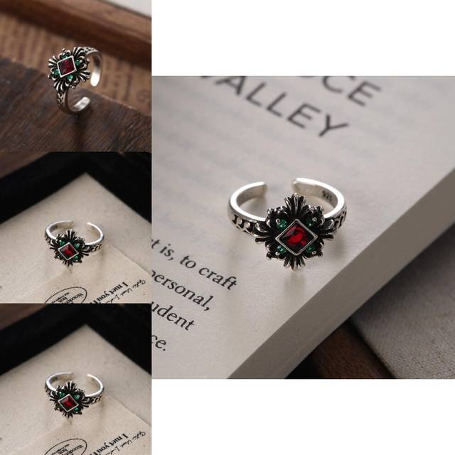 Sophisticated Adjustable Open Copper Ring With Red Zircon For Women Vintage Punk Inspired Fashion