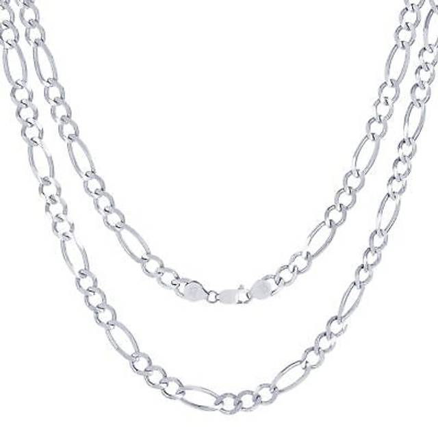 10k Solid White Gold Mens 6.5mm Wide Figaro Italian Link Chain Necklace 20- 30