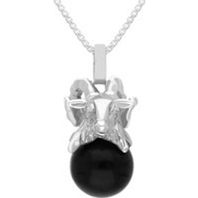 Sterling Silver Whitby Jet Zodiac Aries 8mm Bead Pendant
