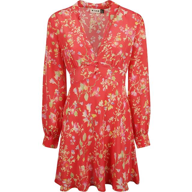 RIXO hebe - waterblossom red Silk Mini Dress Regular / XXS/UK6 - Red