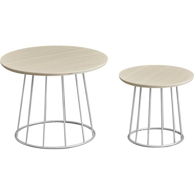 Set of 2 Round Coffee Tables with Steel Frames, Natural Beige