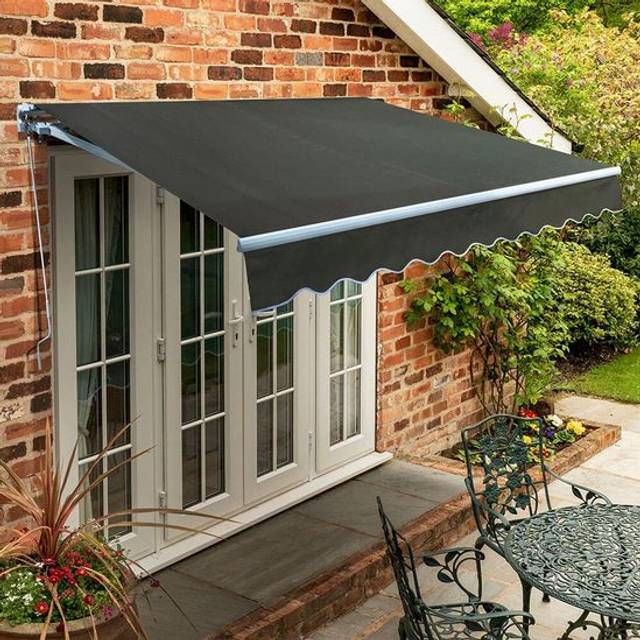 Retractable Sun Shade Manual Standard Patio Awning Canopy 4.0m x 3.0m - Dark Grey - One Size