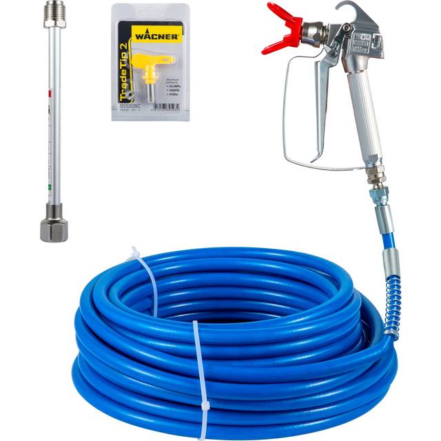 "Airless Paint Spray Hose Kit, 50ft 3600psi High-Pressure Fiber Tube with 8"" Extension Rod Pole, Including 517 Tip and Tip Guard, 1/4"" Swivel Joint for"