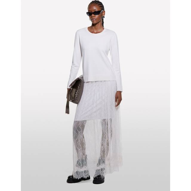 Sisley - Cream White Crew Neck Sweater, Woman, Creamy White, Size: L