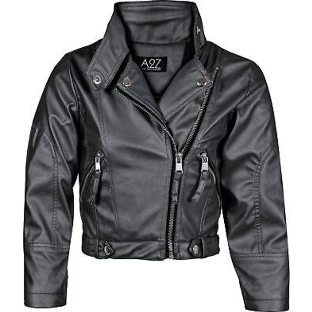 (7-8 Years) Girls PU Leather Black Jacket Waterproof Coat