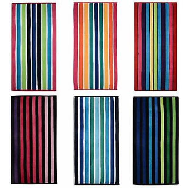 Geezy - Large Velour Beach Towel Bath Travel Camping Swimming Surfing Pool Holiday Lightweight Soft Cotton Striped Towel 75 x150 cm