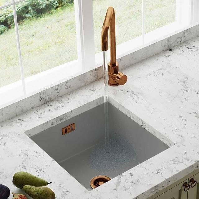 Astini hampton 100 1.0 bowl matt grey ceramic kitchen sink & copper waste