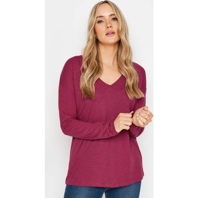 Lts Tall Burgundy Red Vneck Long Sleeve Cotton Tshirt 12 Lts | Tall Women's Basic Tops