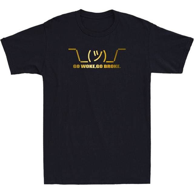 Go woke go broke funny meme anti woke quote joke gift humor men's black t-shirt