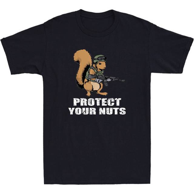 Protect your nuts funny squirrel holding the gun meme novelty men's t-shirt tee