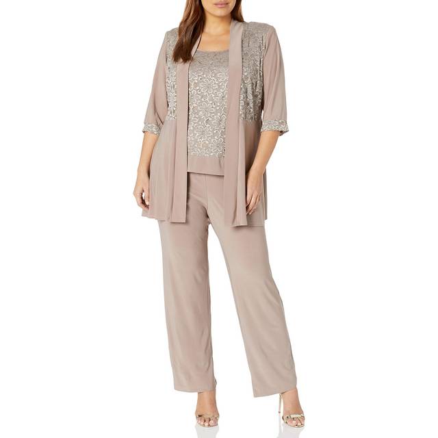 R&M Richards womens Plus Size Lace Pant Set Dress  Mocha  16 Plus