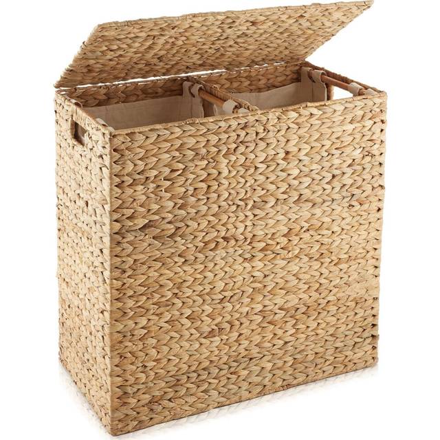 Water Hyacinth Double Laundry Hamper Clothes Washing Basket With Lid