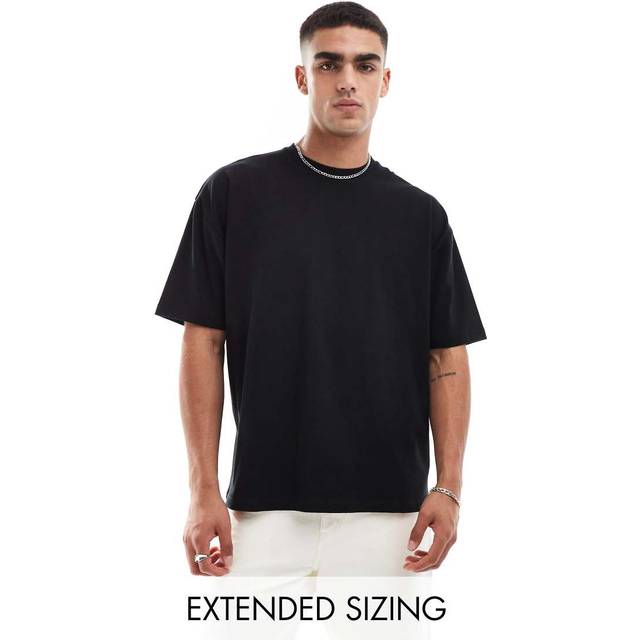 ASOS DESIGN – 240gsm – Khakifärgad, kraftig t-shirt i oversize-Svart/a