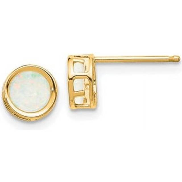 14K Yellow Gold 5 mm Bezel Opal Stud Earrings
