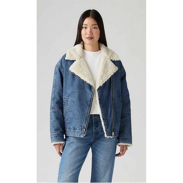 Levi's – Mellanblå pilotjacka i denim med teddyfoder