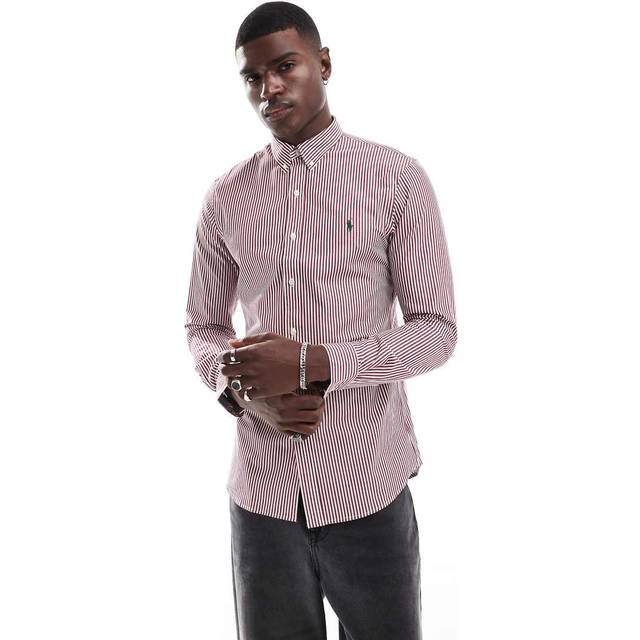 POLO RALPH LAUREN Slim Fit Striped Stretch Poplin Shirt |Röd |XXL