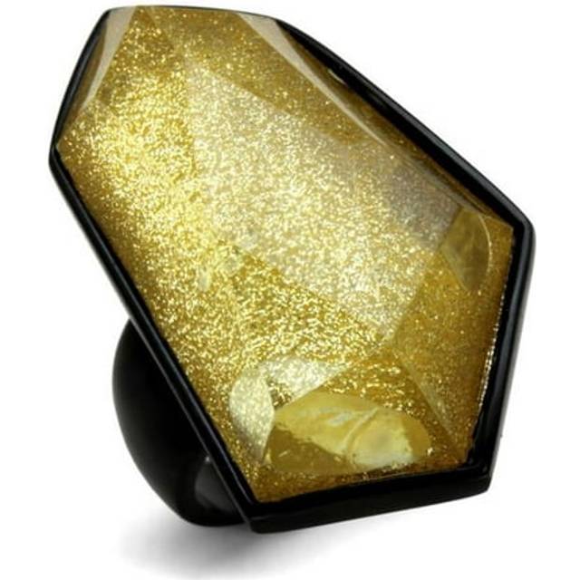 Alamode VL117-9 Women IP Black Stainless Steel Ring with Synthetic in Citrine Yellow - Size 9