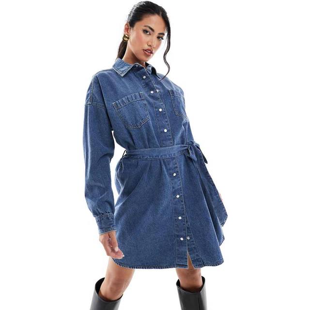 River Island Womens Blue Denim Belted Mini Shirt Dress - 14