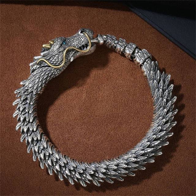 Unique vintage 3d handmade dragon bracelet gothic jewelry hip hop bangle for men