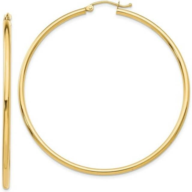 10K Yellow Gold Polished 2 mm Lightweight Tube Hoop Earrings