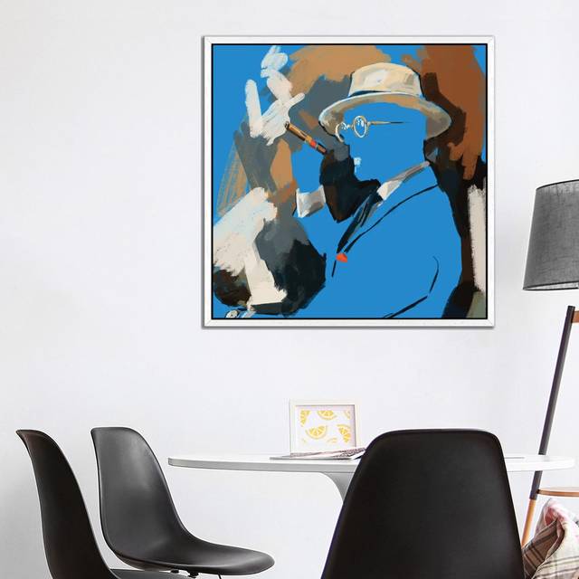 Cigar Lounge In Blue by Sunflowerman - Gallery-Wrapped Canvas Giclée on Canvas - White Framed (93.98cm H x 93.98cm W x 3.81cm D)