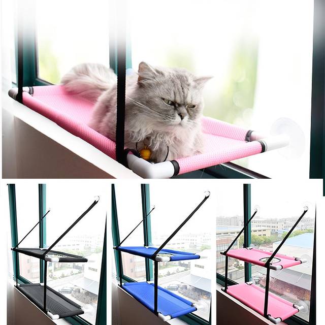 Cat Window Perch Hammock Mesh Bed Double Deck Window Suction Cups Seat black