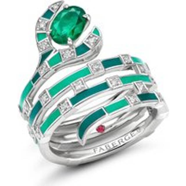 Faberge x Beetlejuice Beetlejuice 18ct White Gold Emerald Green Enamel Sandworm Spiral Wrap Ring - 55