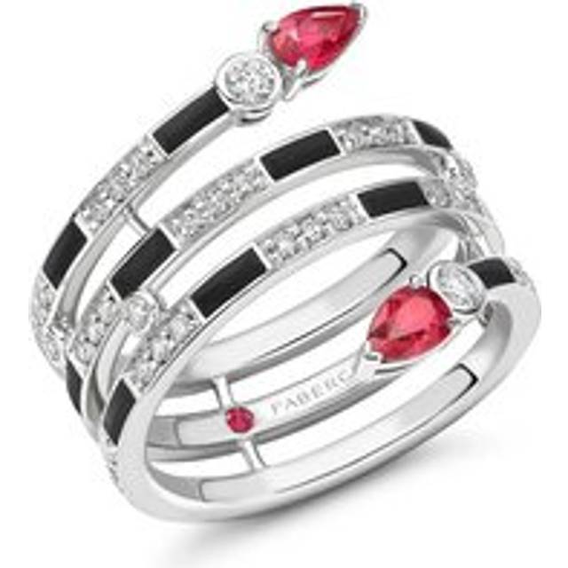 Faberge x Beetlejuice Beetlejuice 18ct White Gold Ruby Black Enamel Spiral Wrap Ring - 55