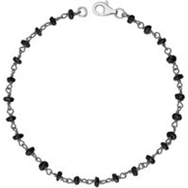 Rhodium Plate Whitby Jet 4mm Bead Chain Link Bracelet