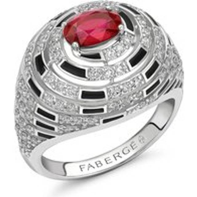 Faberge x Beetlejuice Beetlejuice 18ct White Gold Ruby Diamond Black Enamel Spiral Bombe Ring - 55