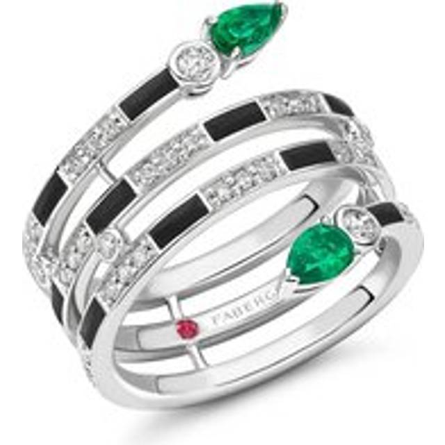 Faberge x Beetlejuice Beetlejuice 18ct White Gold Emerald Black Enamel Spiral Wrap Ring - 55