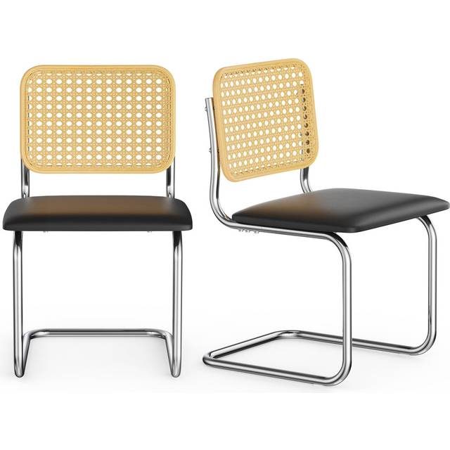 Bridgewater Cantilever Dining Chairs 2 Set - Chrome (82cm H X 50cm W X 55cm D)