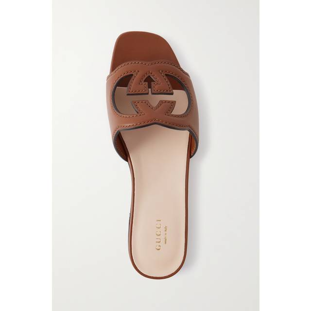 Gucci - Cutout Leather Slides - Tan - Brown - IT 41