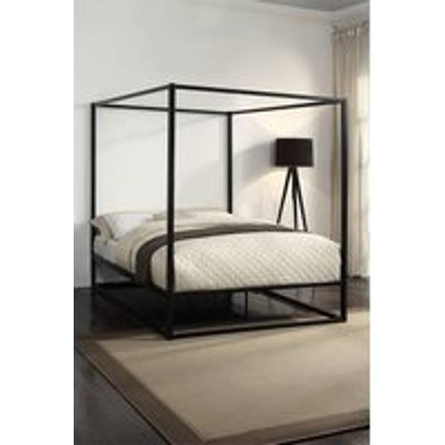 (Double 135 x 190cm, No Mattress) ASHWELL MODERN 4 FOUR POSTER BLACK METAL BED FRAME