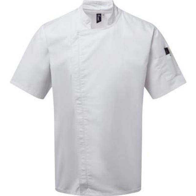 (XS, White) Premier Unisex Chefs Zip-Close Short Sleeve Jacket