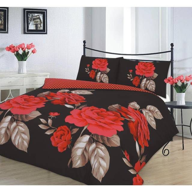 (Double, Red) Kampala Hill Isabella Duvet Cover Set Floral Themed Bedding Set